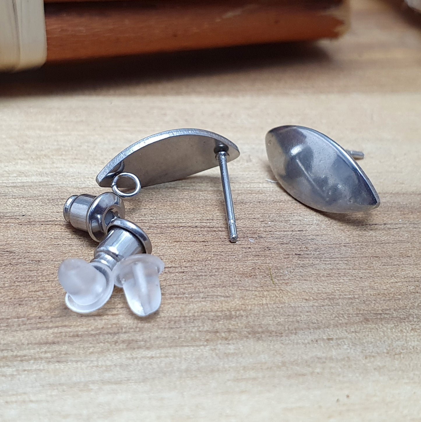 1 Paar Ohrstecker Rohlinge, 316L Edelstahl, mit Öse, 7x15mm, für die Schmuckherstellung