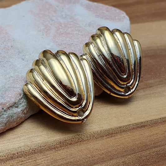 1 Paar Vintage Ohrclips Rohlinge (ca. 1980er), mit Loch, Goldfarbig, 26x23mm, für die Schmuckherstellung