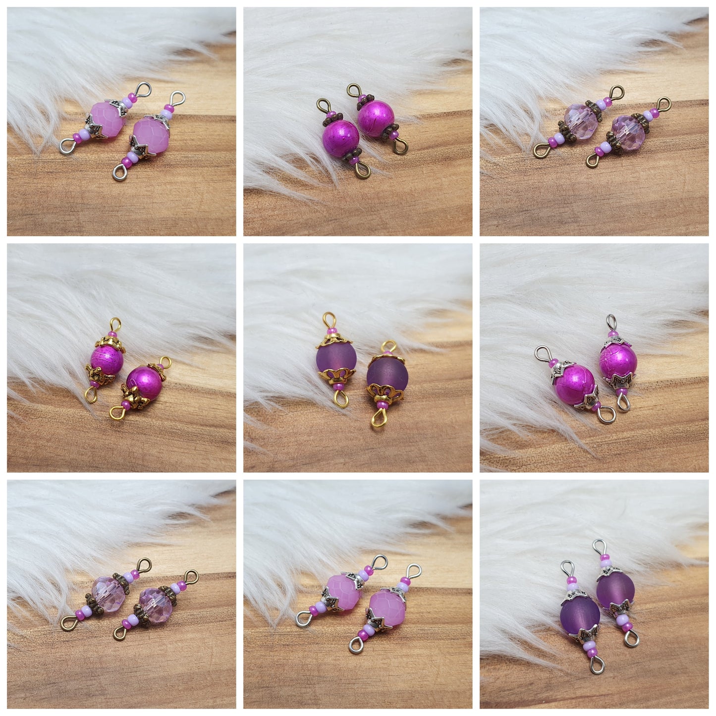 Handgemachte Verbinder mit lila oder violetten Glasperlen