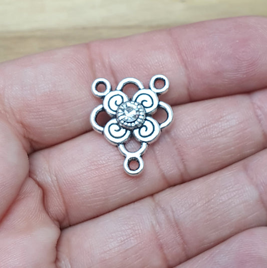 1 Schmuckverbinder mit Strassstein, antik silberfarbig, 20 x 17mm