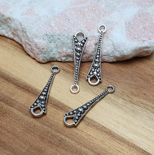 4x Schmuckverbinder längliche Träne, antik silberfarbig, 28 x 6mm
