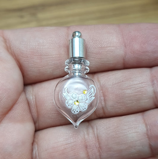 Anhänger Phiole zum befüllen, Herz mit Blumenmotiv, für Erinnerungsschmuck, Urne