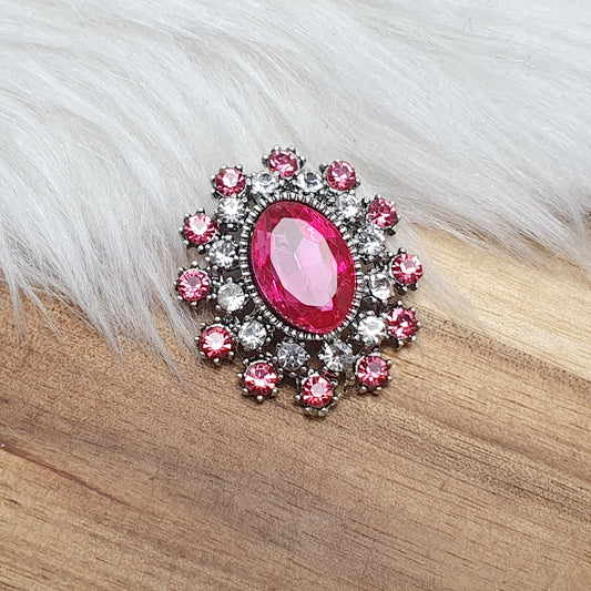 Nostalgie Zierteil mit Schmucksteinen & Strass, ideal für Broschen, Haarschmuck oder Schatullen, pink
