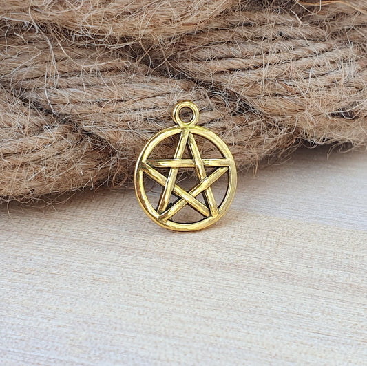 3 Anhänger Pentagramm in antik goldfarbig, 20mm, Wicca, Pagan