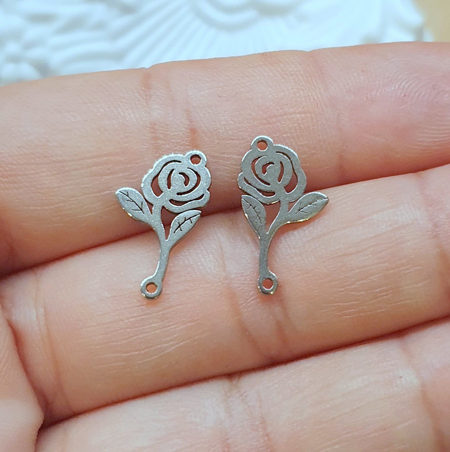 2 Edelstahl Schmuckverbinder, silber, Rose