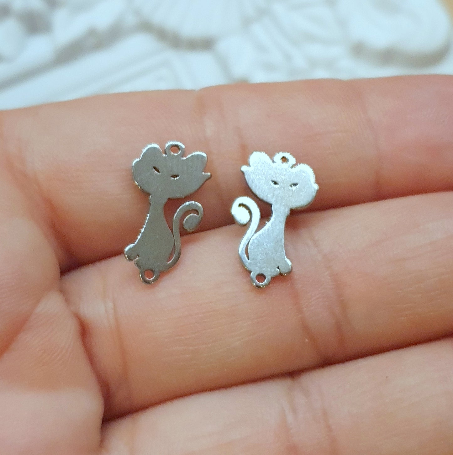 2 Edelstahl Schmuckverbinder, silber, Kätzchen, Katze