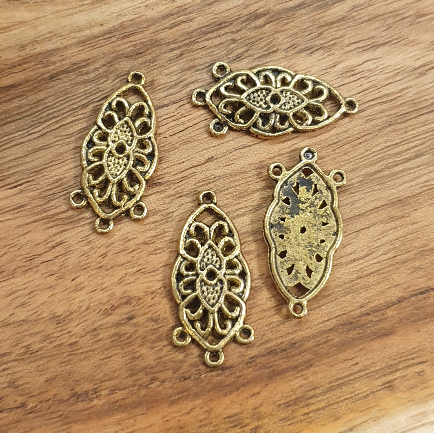 2 Multiverbinder, 25mm, 3 Ösen, antik Goldfarbig, Ohrringe, Ohrschmuck