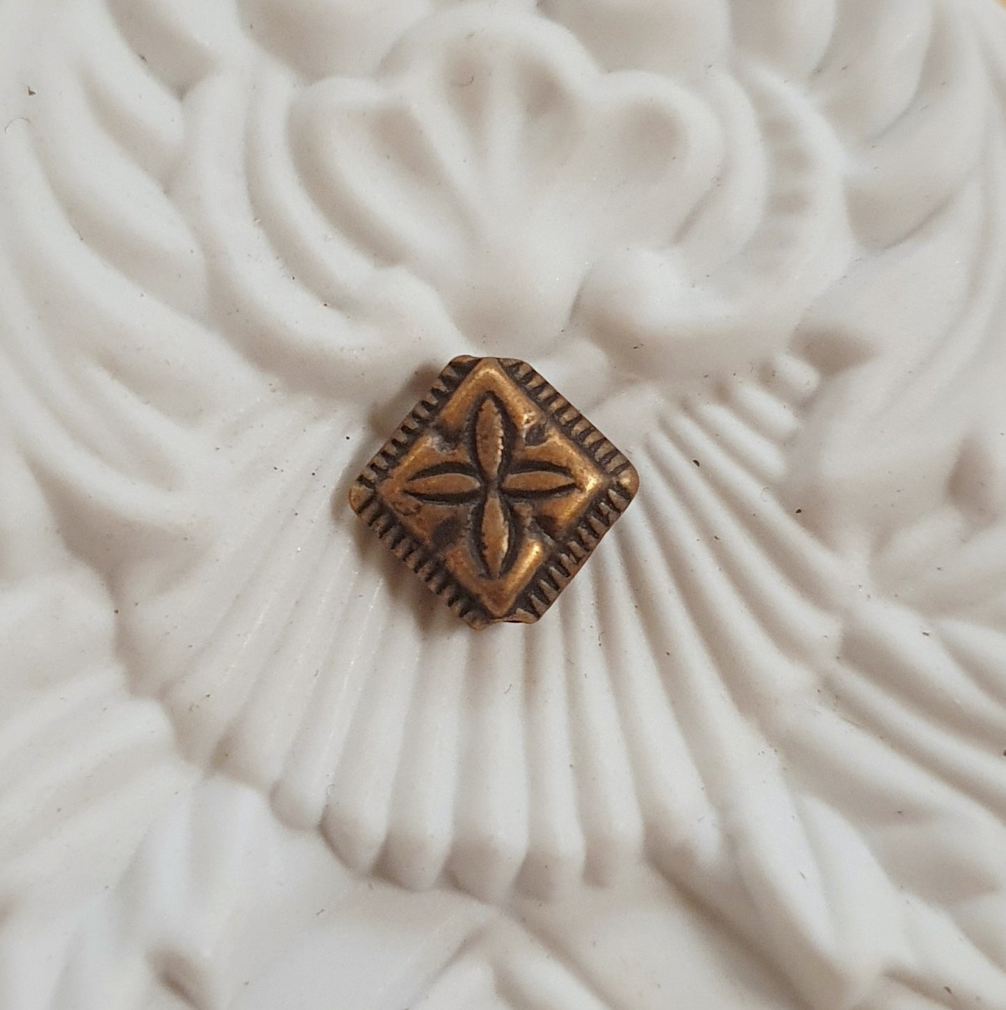 5 Metallperlen Raute, Zwischenperlen, 11mm, antik kupferfarbig