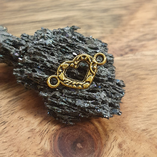 4 Schmuckverbinder Herz in antik goldfarbig, 16mm