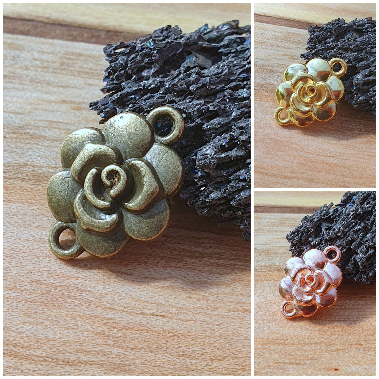 4 Schmuckverbinder Rose, 14x19mm, verschiedene Farben