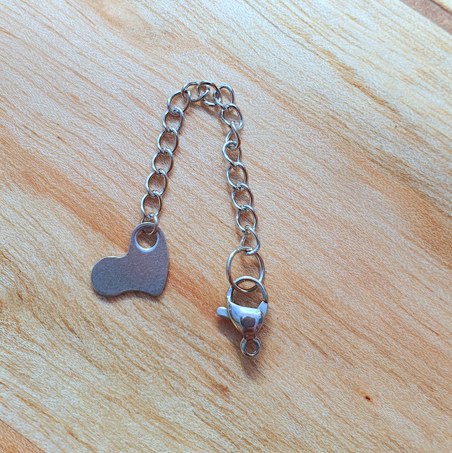 1x Edelstahl Verlängerungskette, mit Karabiner, 4,5cm lang, Extender Chain, Kettenverlängerung, Herz