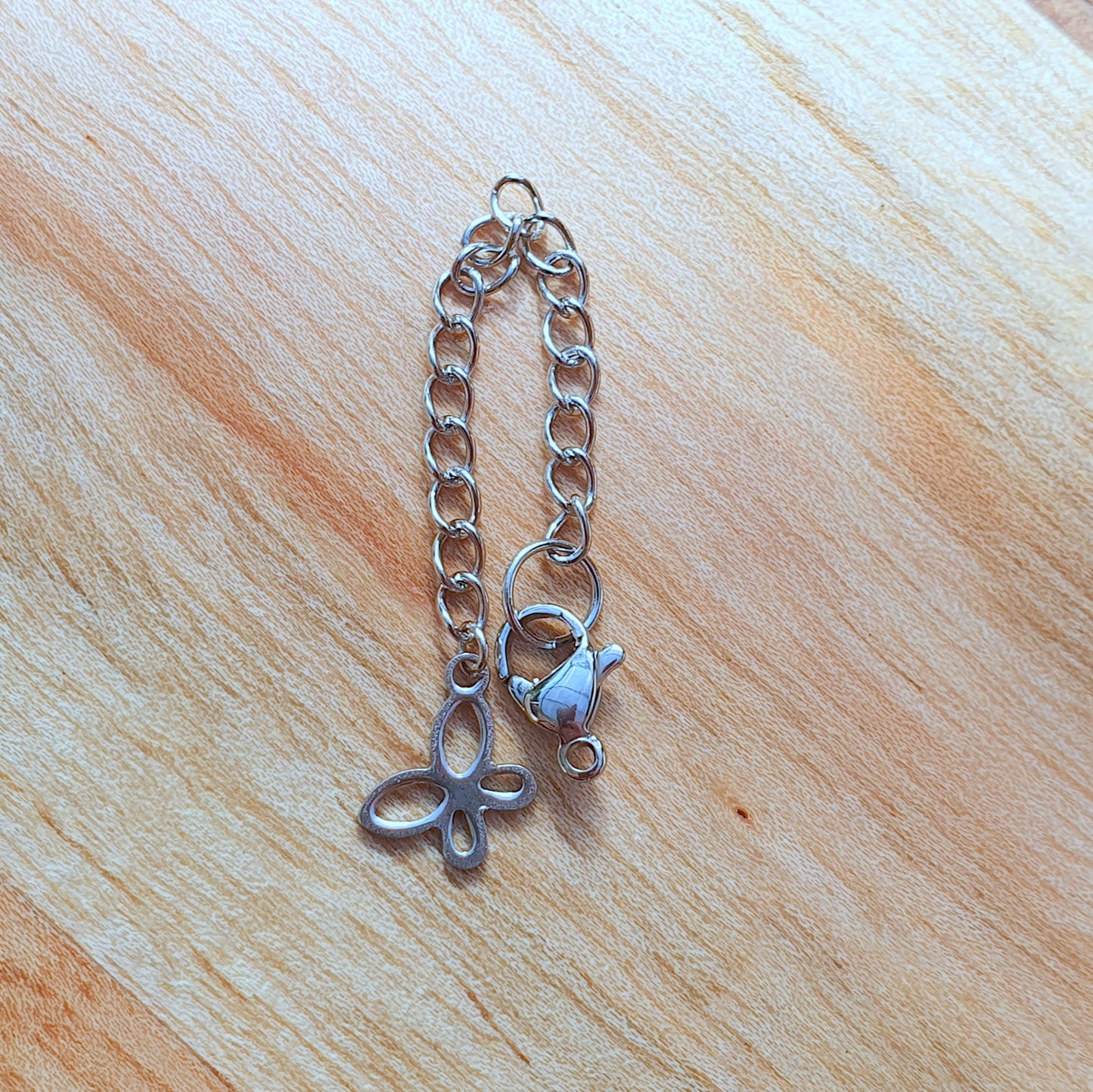 1x Edelstahl Verlängerungskette, mit Karabiner, 4,5cm lang, Extender Chain, Kettenverlängerung, Schmetterling