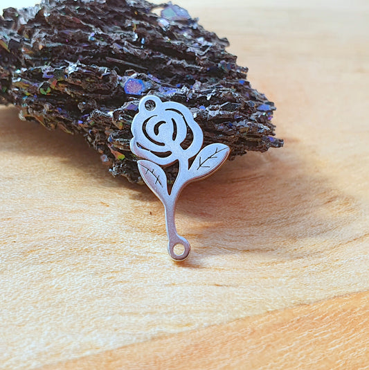 2 Edelstahl Schmuckverbinder, silber, Rose