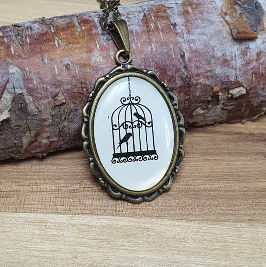 Kette, Shabby, mit Anhänger Bird Cage, Vogelkäfig, antik bronzefarbig