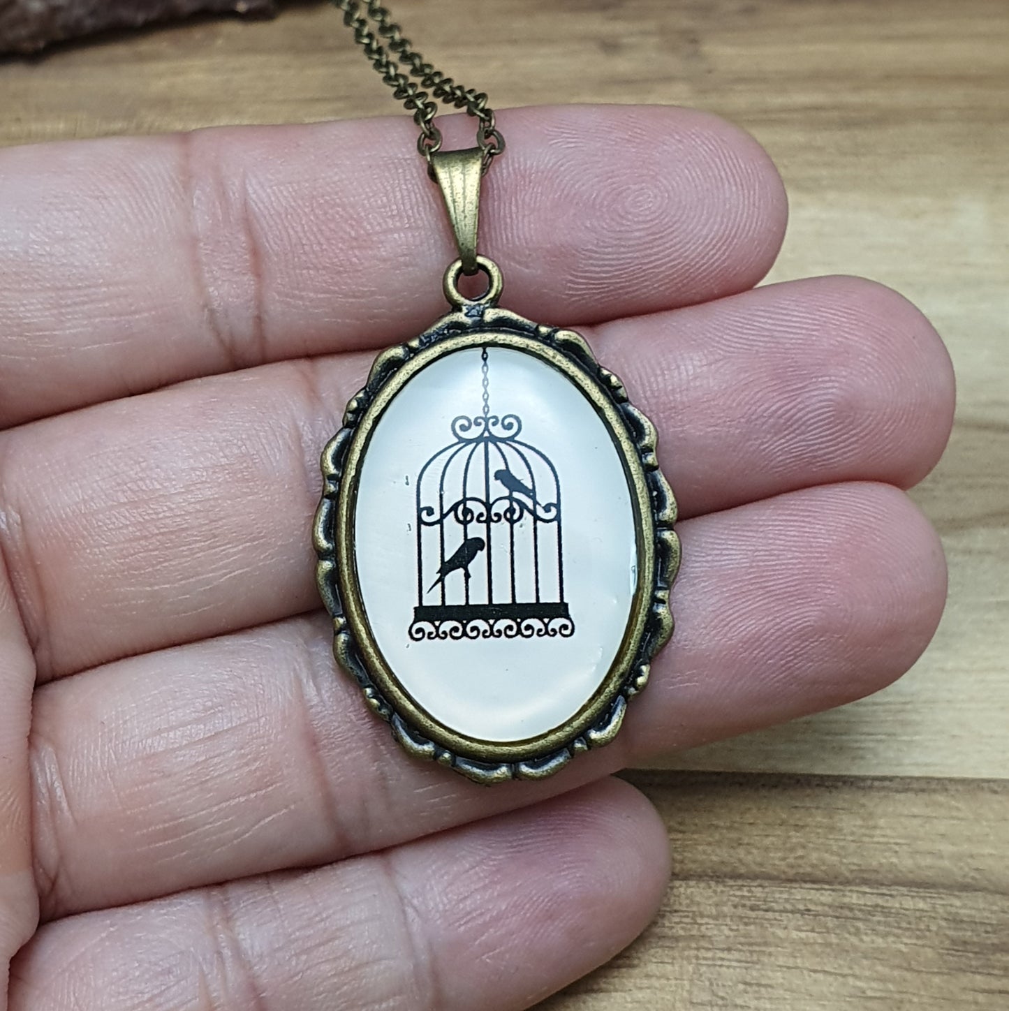 Kette, Shabby, mit Anhänger Bird Cage, Vogelkäfig, antik bronzefarbig