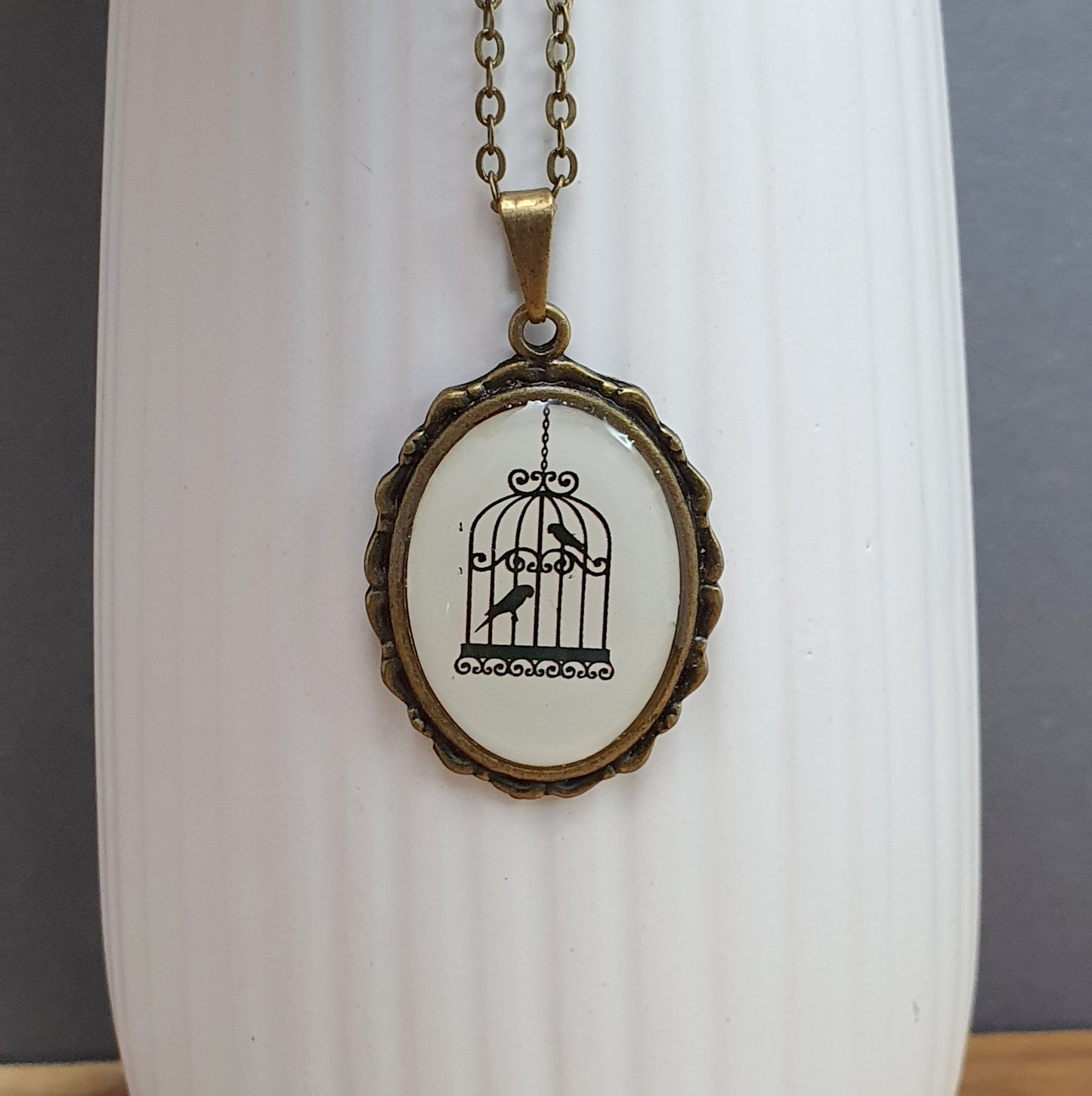 Kette, Shabby, mit Anhänger Bird Cage, Vogelkäfig, antik bronzefarbig