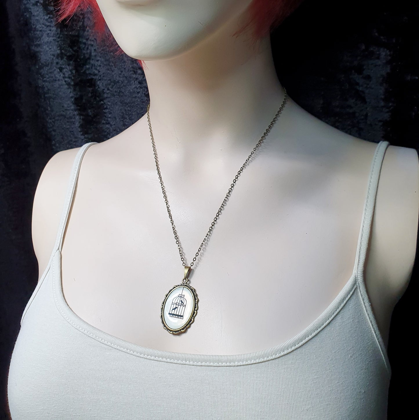 Kette, Shabby, mit Anhänger Bird Cage, Vogelkäfig, antik bronzefarbig