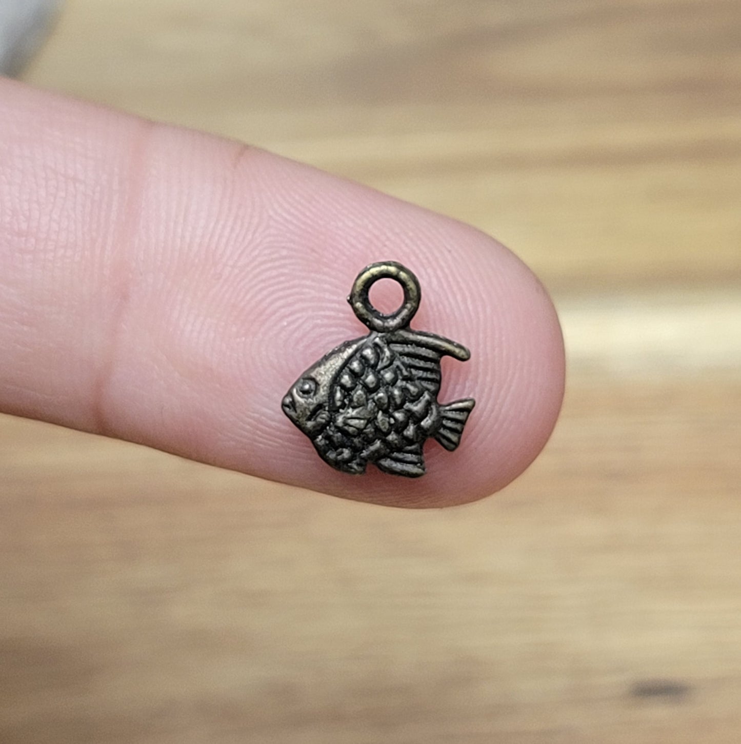 5 kleine Anhänger Fisch mit tollem Antukfinish. Die Anhänger sind die ideale Schmuckkomponente für Ihre individuelle Schmuckherstellung. Sie eignen sich prima zum Gestalten von Ohrringen, Bettelarmbänder, Ketten sowie für Accessoires und Dekoartikel.