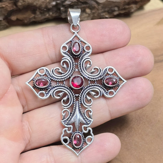 .925 Sterling Silber Anhänger, nostalgische Kreuz mit Zirkonia