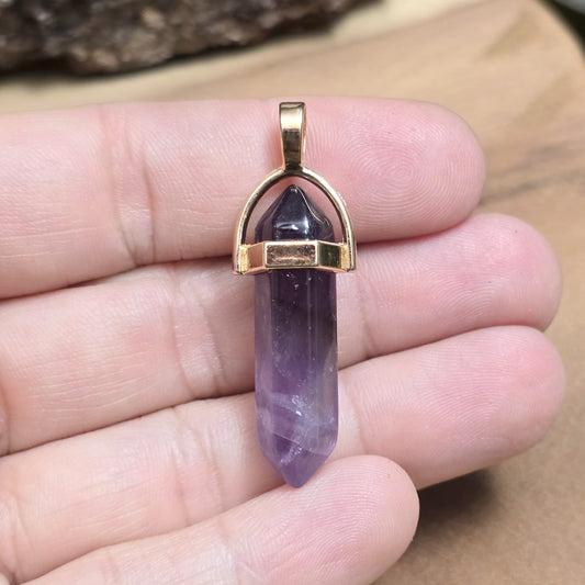 Anhänger Säulenpendel, Amethyst mit goldfarbiger Öse