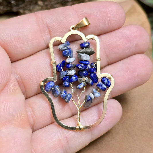 Anhänger Hamsa Hand mit Splitter aus Sodalit