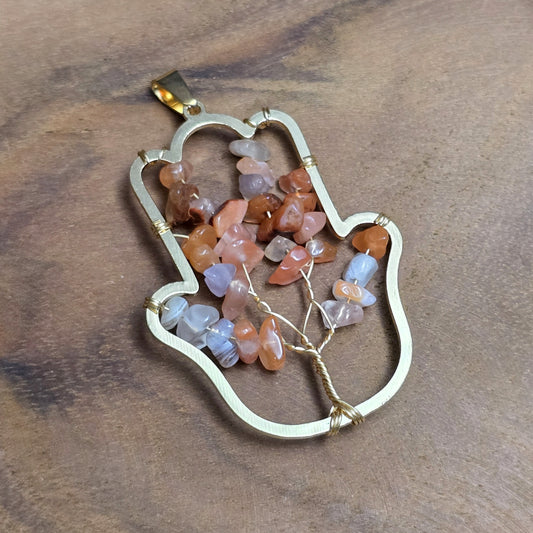 Anhänger Hamsa Hand mit Splitter aus Tangerine Quarz
