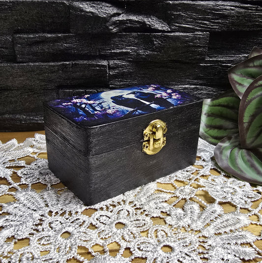 Schmuckkästchen, zwei Krähen, Schmuckschatulle, Tarot Kartenbox aus Holz, für Fantasy Fairycore, Hexen Wohndekor, Geschenk