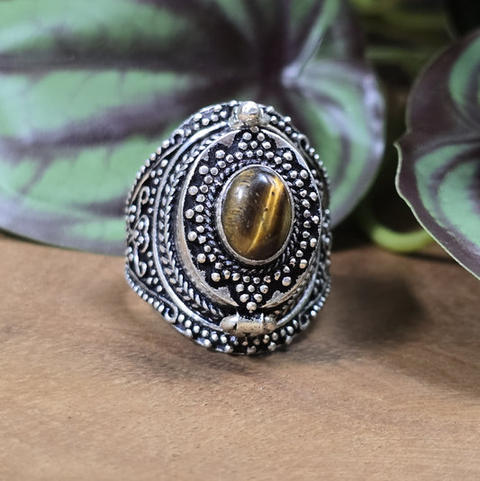 Giftring aus .925 Sterling Silber mit ovalem Tigerauge