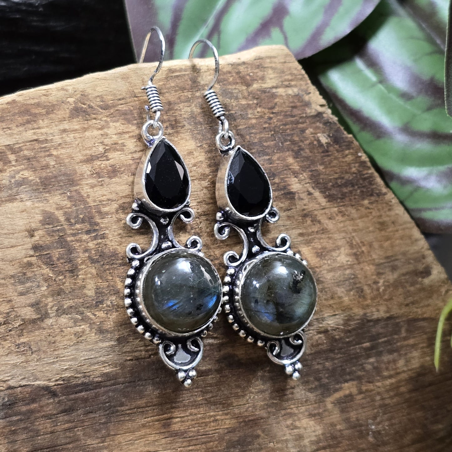 Ohrhänger mit Labradorit & schwarzem Spinell, .925 Sterling Silber