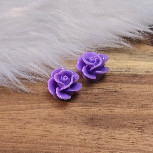 2 Cabochons Rose - 14mm - Lila, für Ohrschmuck, Ringe, Manschettenknöpfe