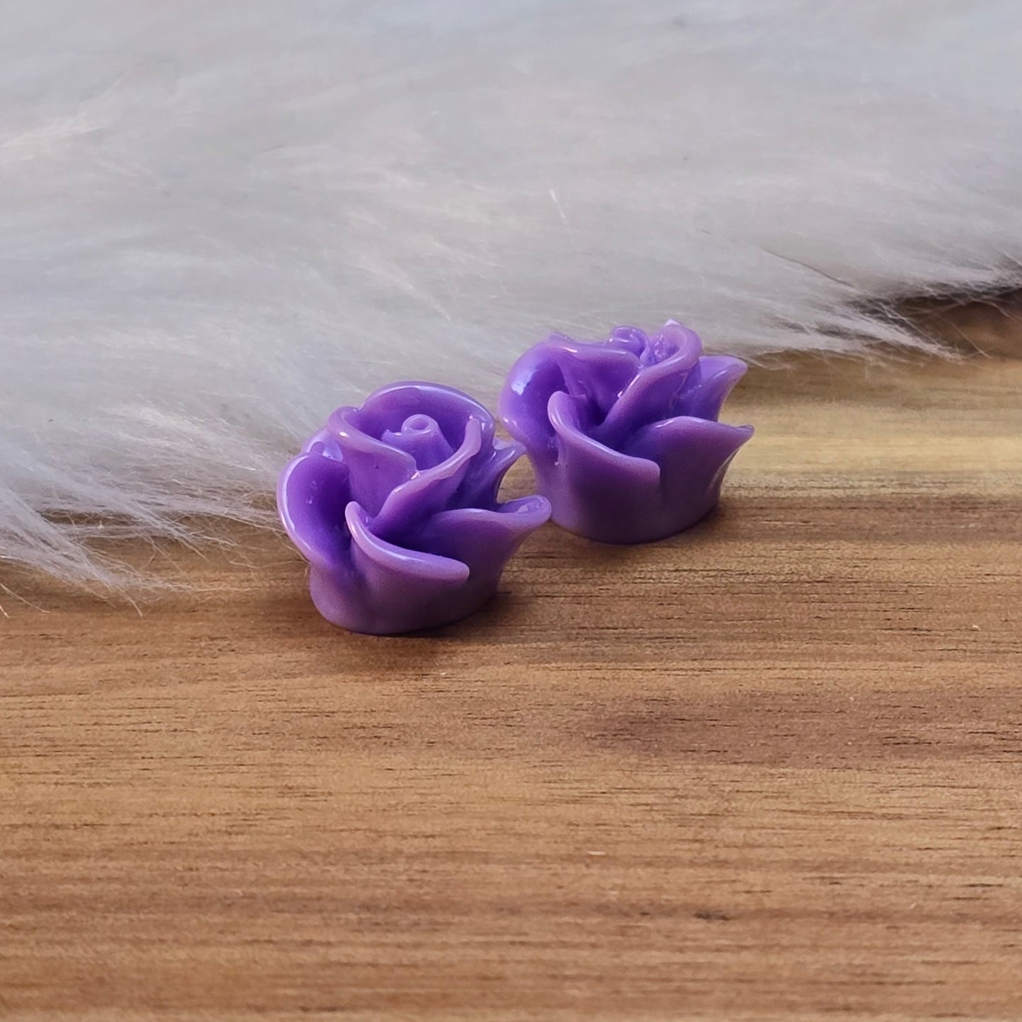 2 Cabochons Rose - 14mm - Lila, für Ohrschmuck, Ringe, Manschettenknöpfe