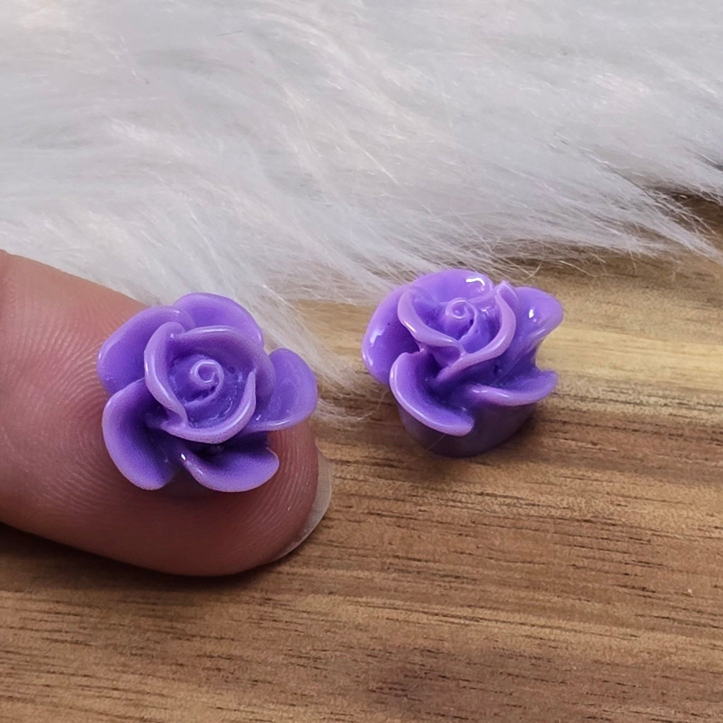 2 Cabochons Rose - 14mm - Lila, für Ohrschmuck, Ringe, Manschettenknöpfe