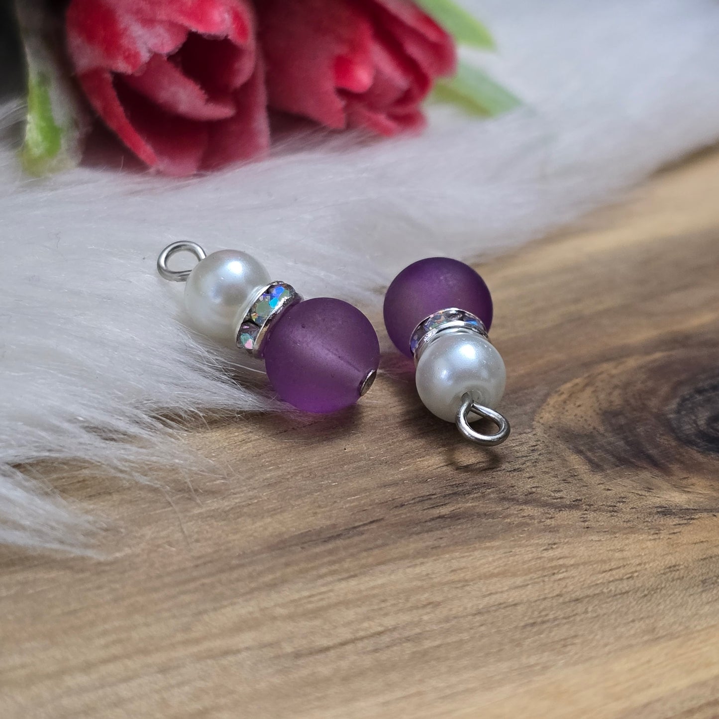 2 handgemachte Anhänger mit lila Glasperlen, 20mm, Strassrondell