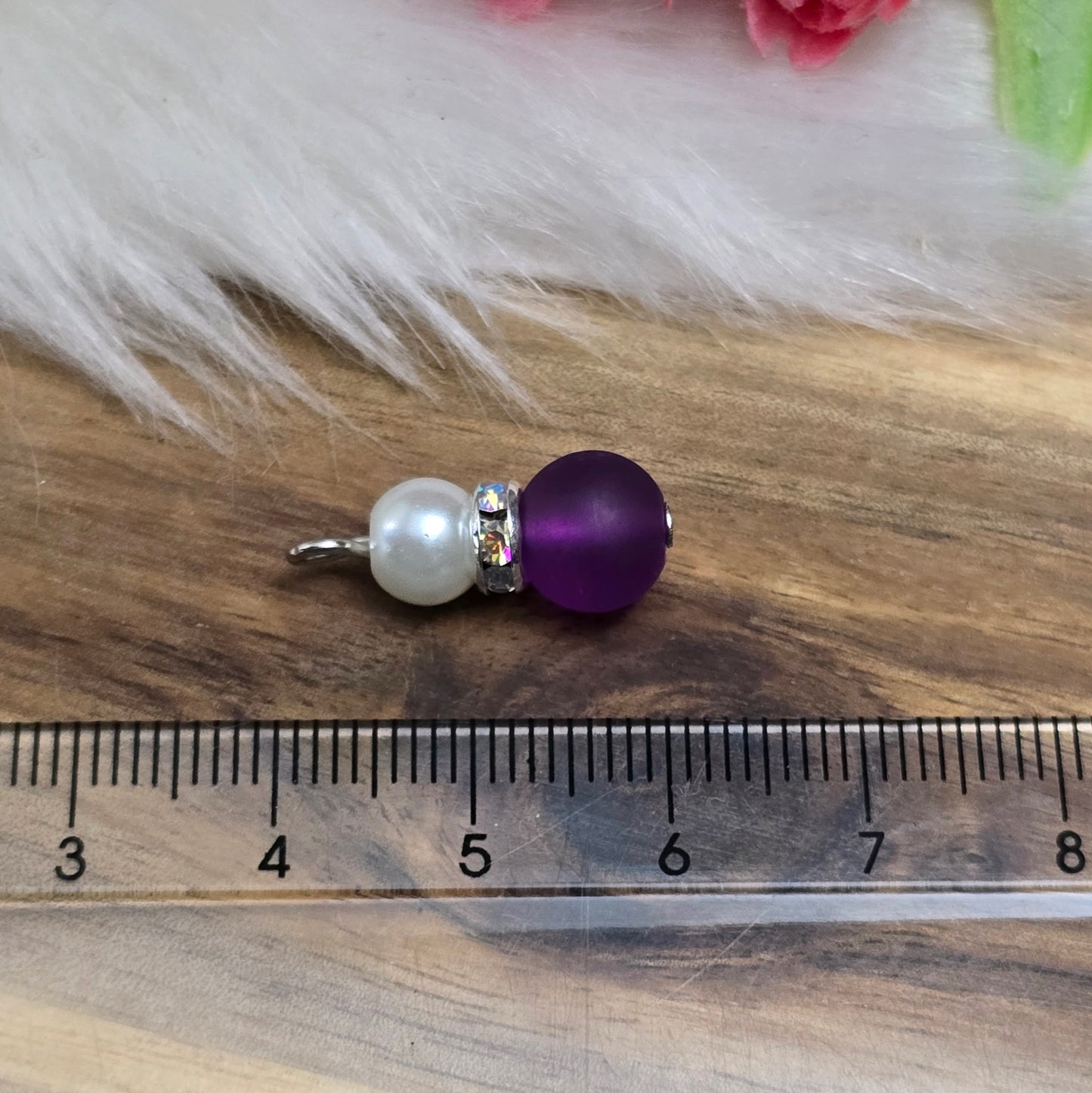 2 handgemachte Anhänger mit lila Glasperlen, 20mm, Strassrondell