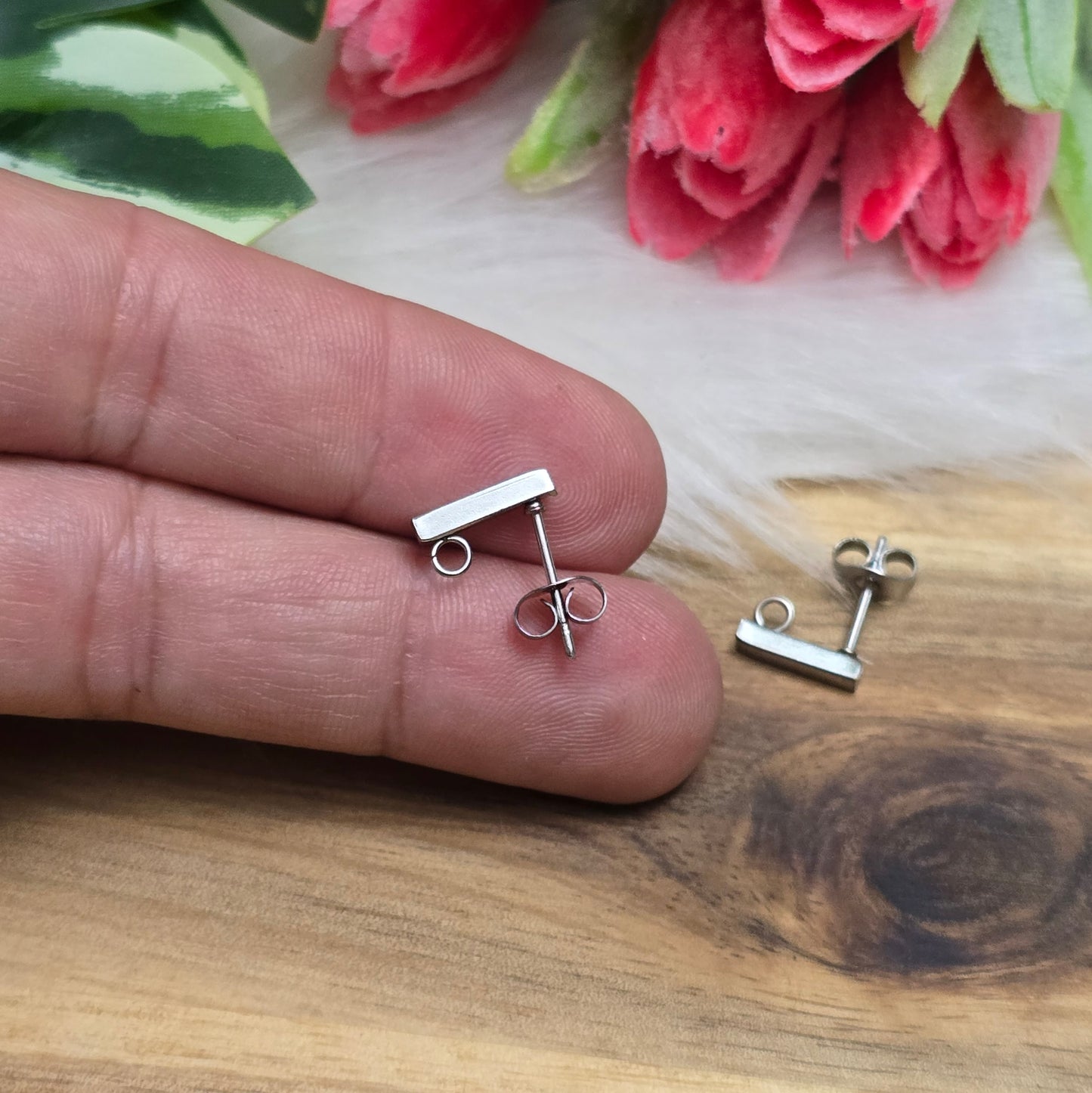 Ohrstecker Stäbchen mit Öse aus 304 Edelstahl, silberfarbig