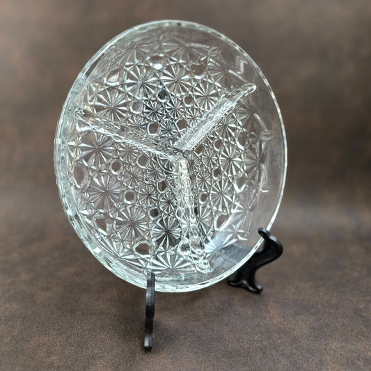 Vintage Kristallschale 1980er – Luxhem de Veropa Daisy Button – 3-geteilte Retro Servierschale aus Glas