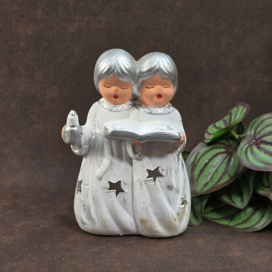 Vintage Jullar Keramik Engel Teelichthalter aus Spanien, Boho Weihnachtsdeko 70er 80er. Guter Zustand, leichte Verfärbungen.