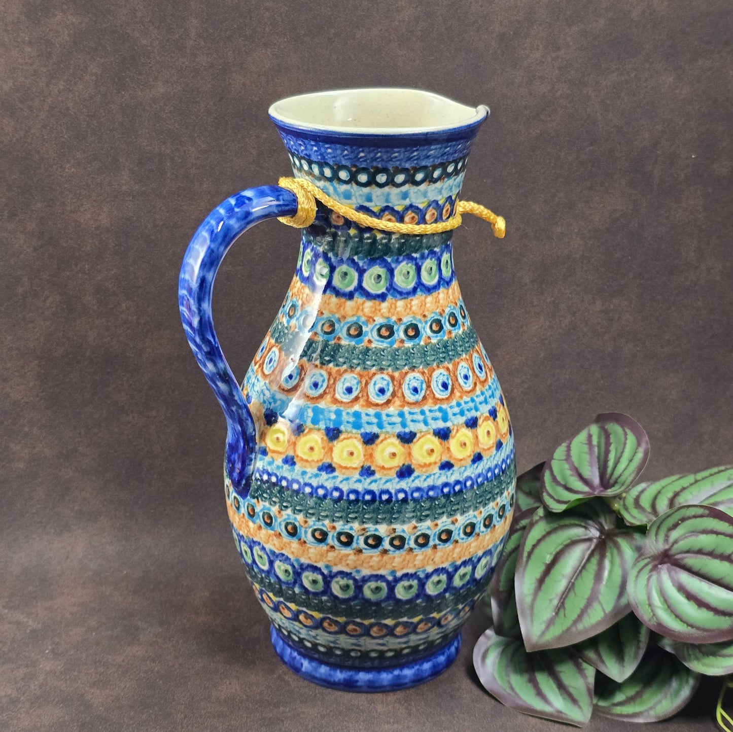 Bunzlauer Schwämmeldekor Krug DDR 1970, handgetöpfert von M. Jürgel. 1,2L Volumen, 25 cm hoch. Sehr guter Vintagezustand, perfekt als Vase oder Sammlerstück.