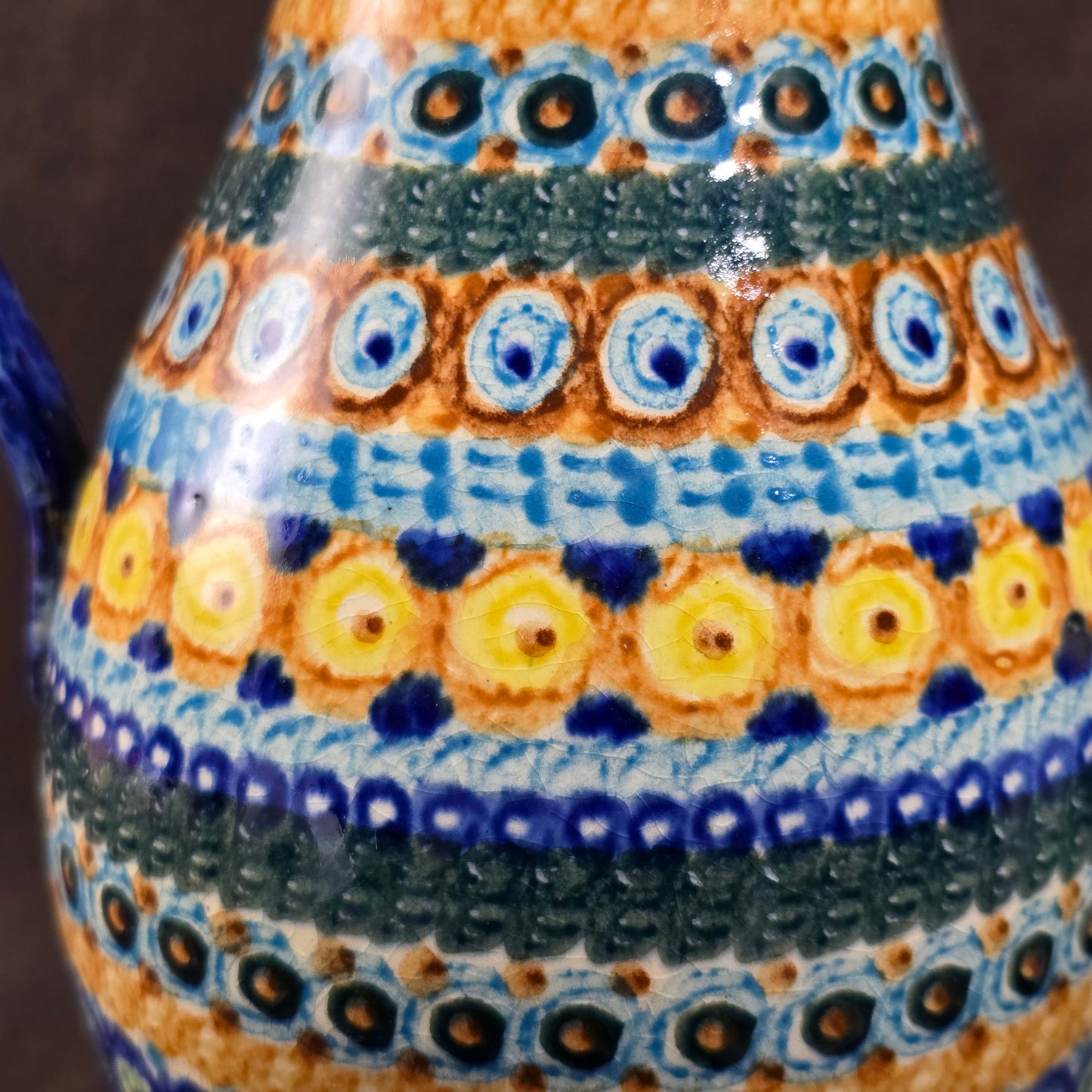 Bunzlauer Schwämmeldekor Krug DDR 1970, handgetöpfert von M. Jürgel. 1,2L Volumen, 25 cm hoch. Sehr guter Vintagezustand, perfekt als Vase oder Sammlerstück.