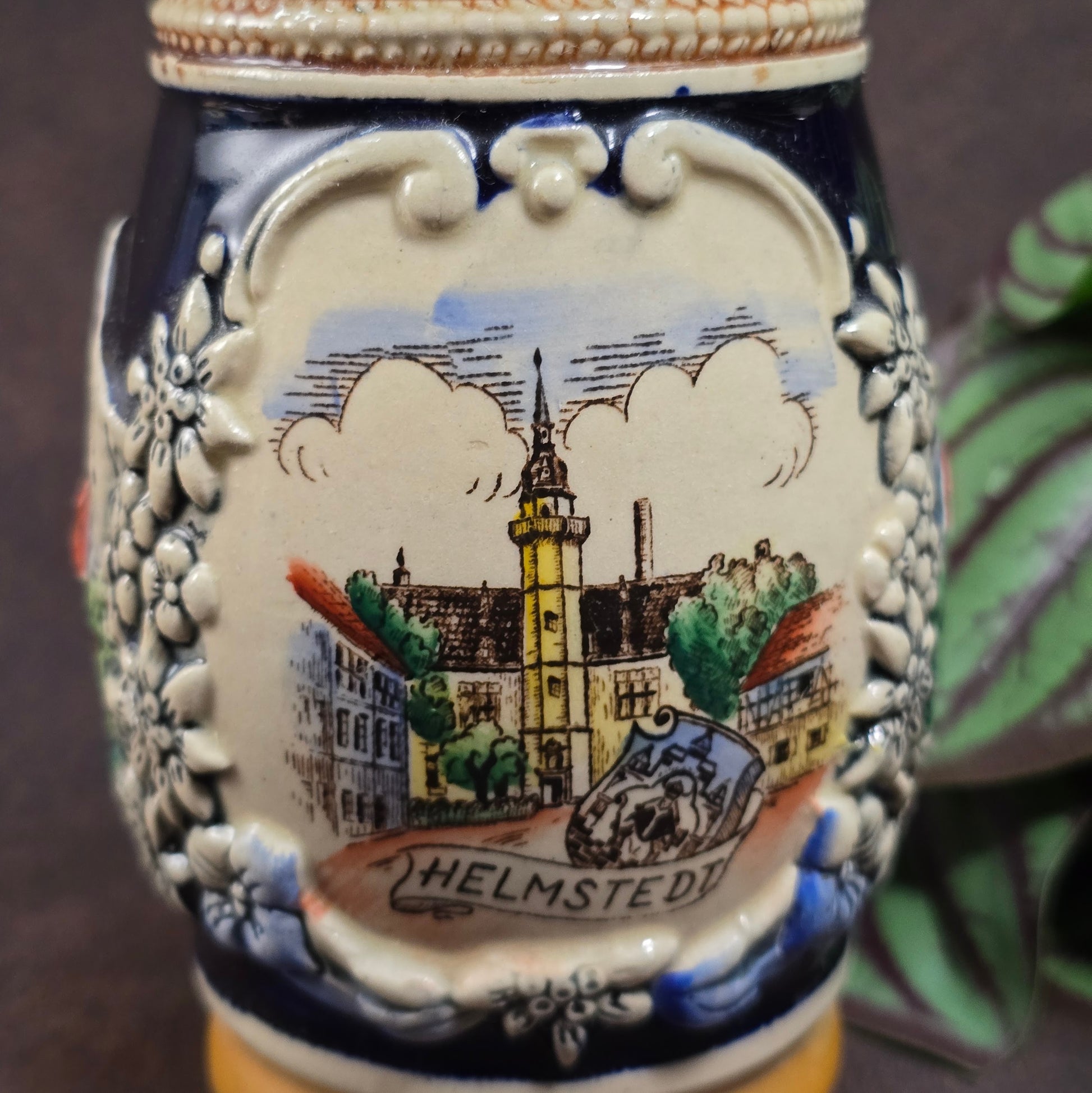 Original Helmstedt-Krug mit Zinndeckel (KING 715), 0,25L – 60er Vintage-Souvenir für Sammler, sehr guter Zustand