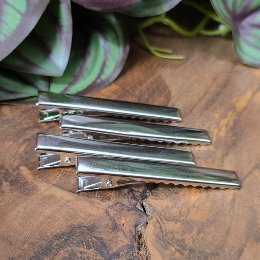 4 Krokodilspangen Rohlinge – 5,7 cm silberfarbig