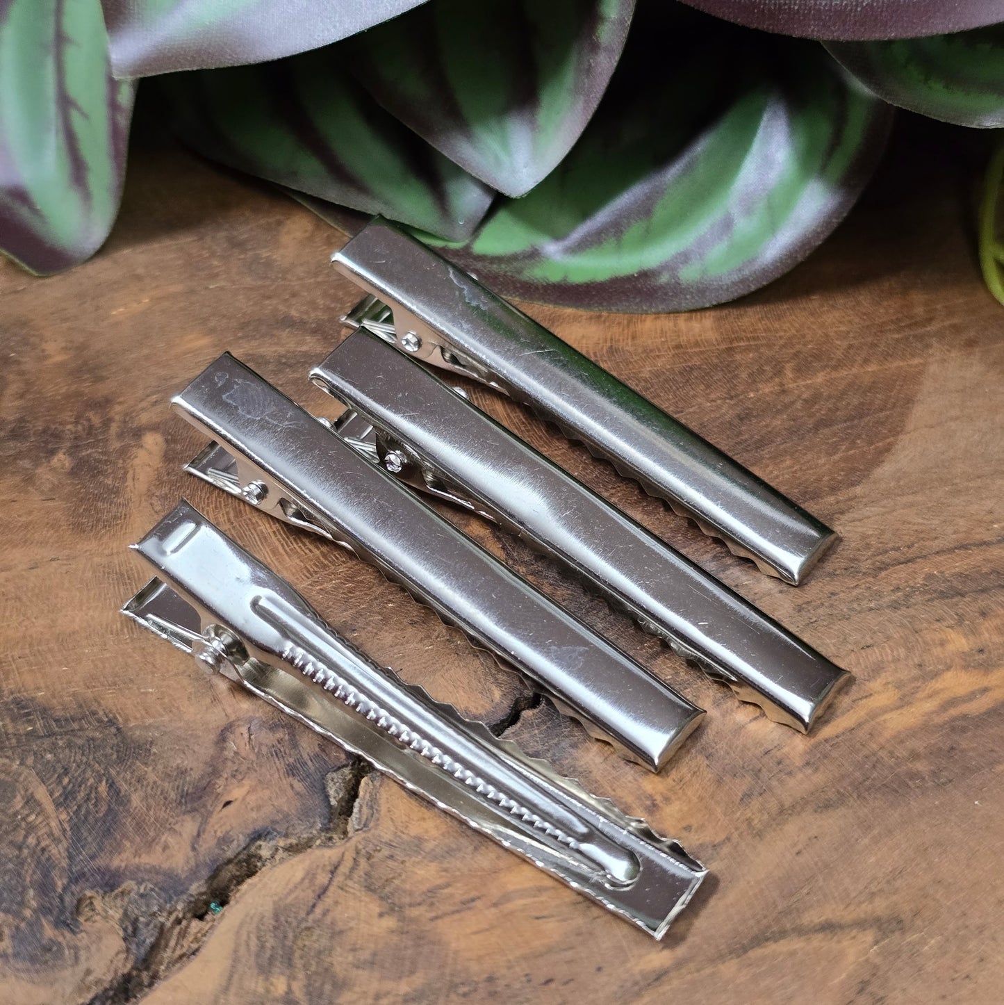 4 Krokodilspangen Rohlinge – 5,7 cm silberfarbig