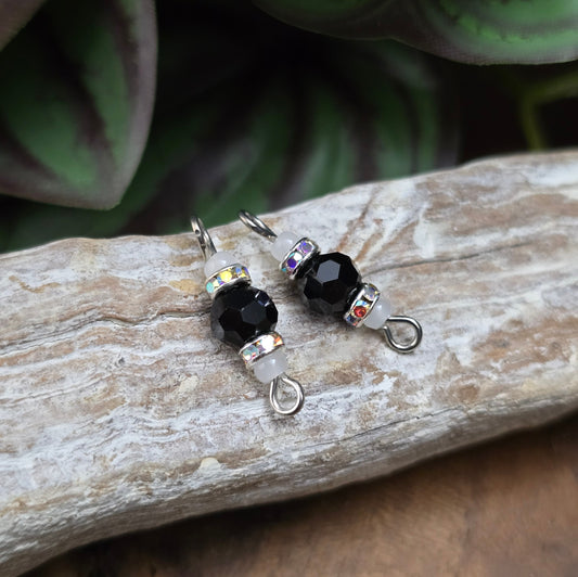 2 handgefertigte Schmuckverbinder – Kristallglas & Strass in Schwarz/Weiß/Silber – 19mm – für Armbänder, Ketten & DIY-Projekte im eleganten Vintage-Stil.