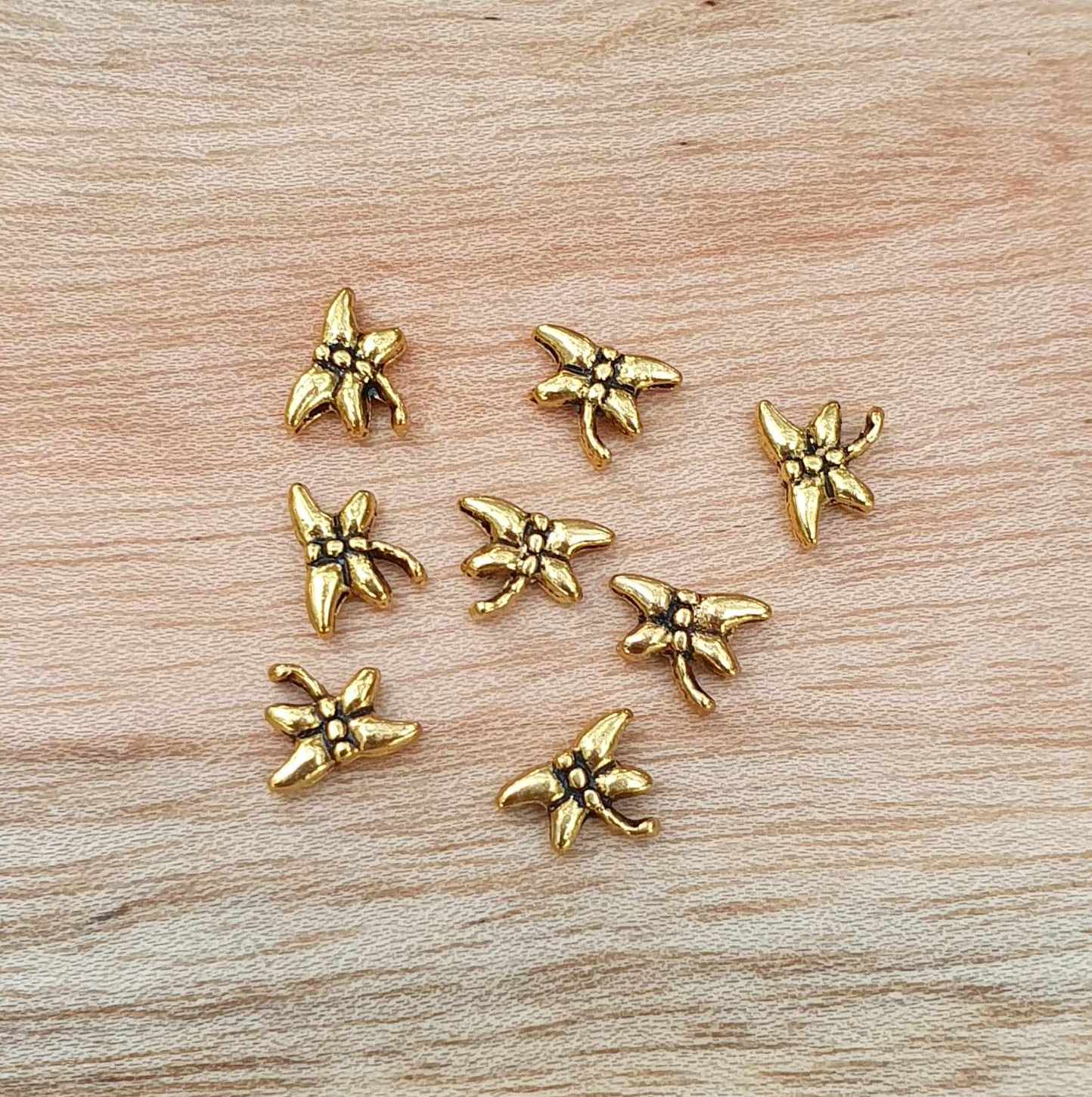 8 Metallperlen Libelle, 8mm, antik goldfarbig