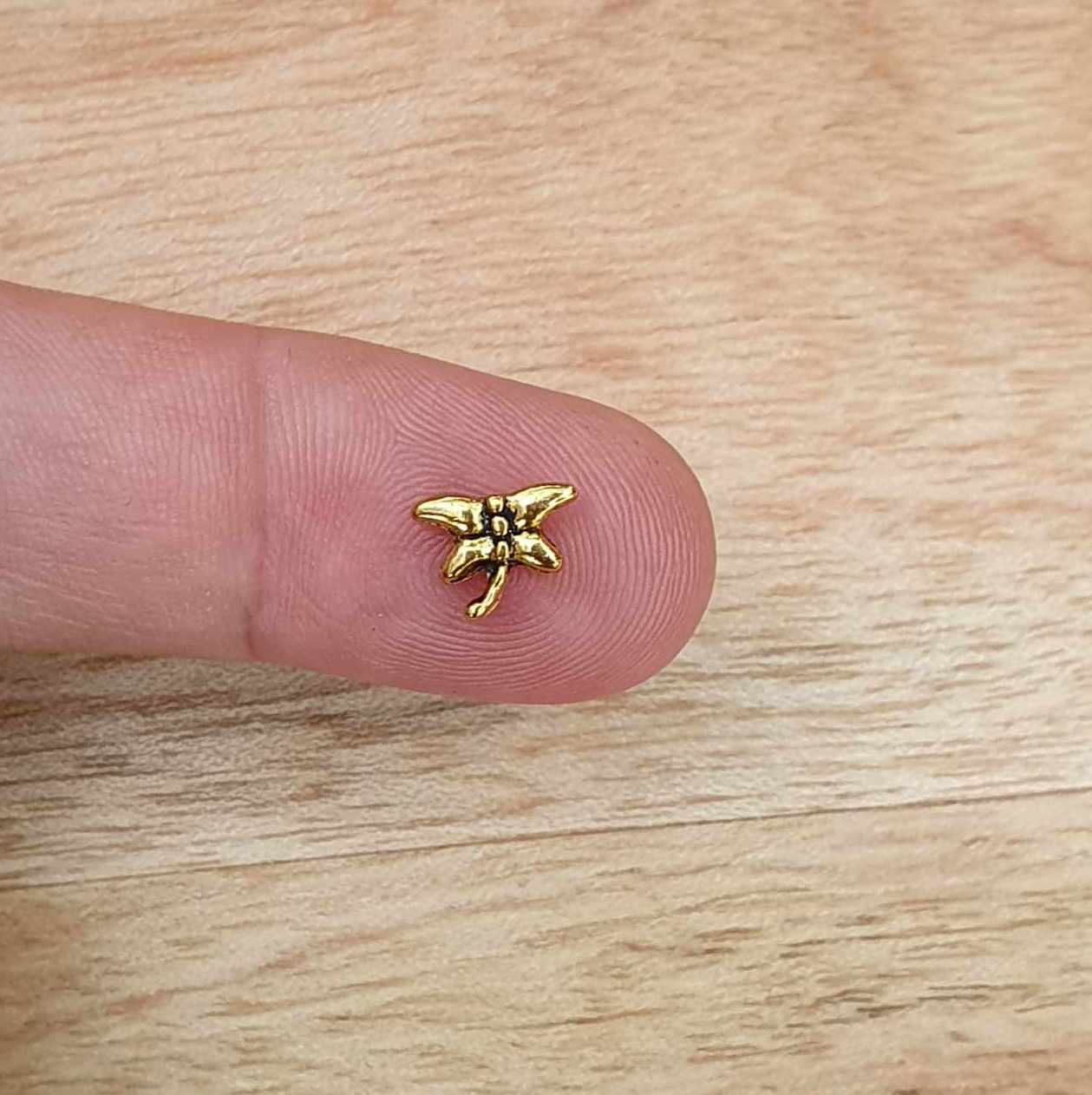 8 Metallperlen Libelle, 8mm, antik goldfarbig