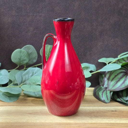 BAY Keramik Vase 222-17, rot mit schwarzem Rand, Mid-Century Fat Lava Design aus den 1960er–70er Jahren, West-Germany Original.