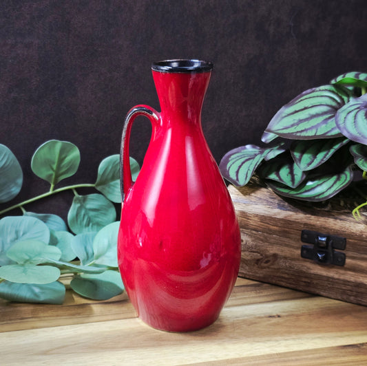 BAY Keramik Vase 222-17, rot mit schwarzem Rand, Mid-Century Fat Lava Design aus den 1960er–70er Jahren, West-Germany Original.