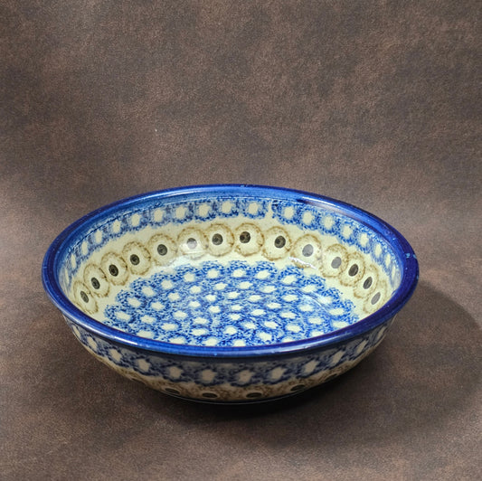 Bunzlauer Keramikschale aus den 1970er Jahren mit blauem Schwämmeldekor, runde Form, 18 cm Durchmesser, Vintage-Küchenkeramik