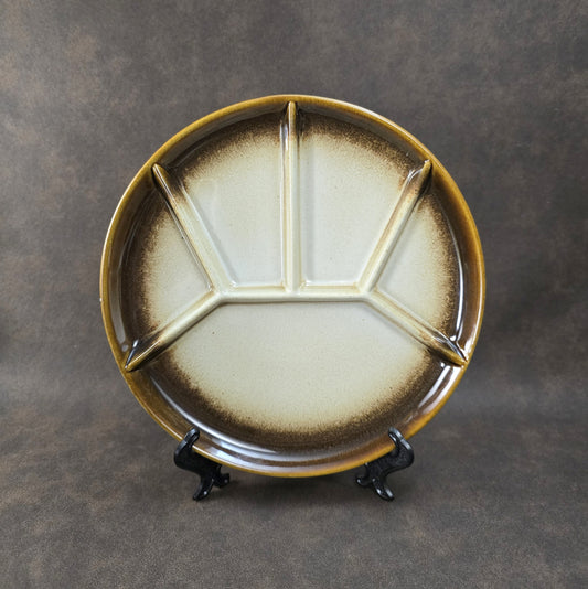 Sechsteiliger GERZ Fondueteller-Satz aus den 1970er Jahren in braun-beiger Glasur, 20 cm, Vintage W. Germany Keramik.