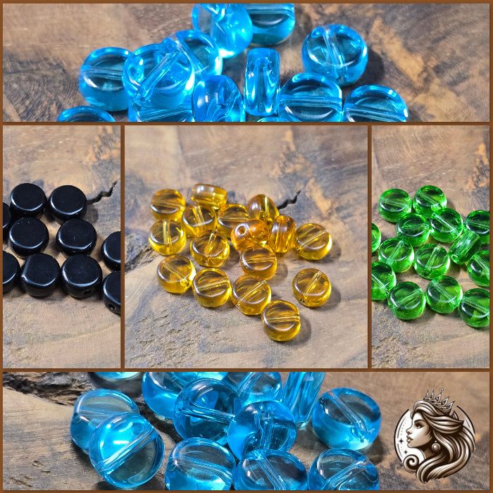 20 glänzende Glasperlen in Linsenform, Ø 8 mm, perfekt für Schmuckherstellung und DIY-Projekte.